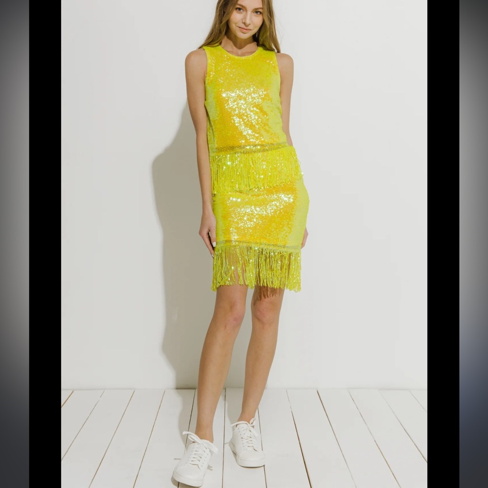Endless Rose Yellow Sequin Fringe Dress